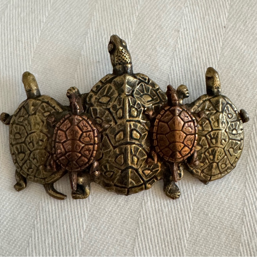Turtle Family Bronze and Brass Decorative Brooch